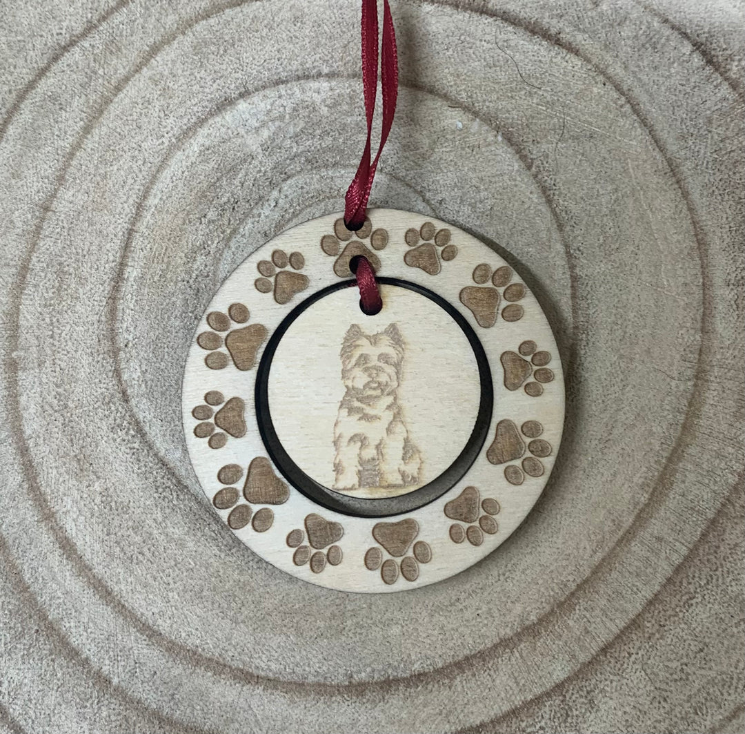 Personalised Cairn Terrier Illustration Hanging Decoration ~ Paw Wreath