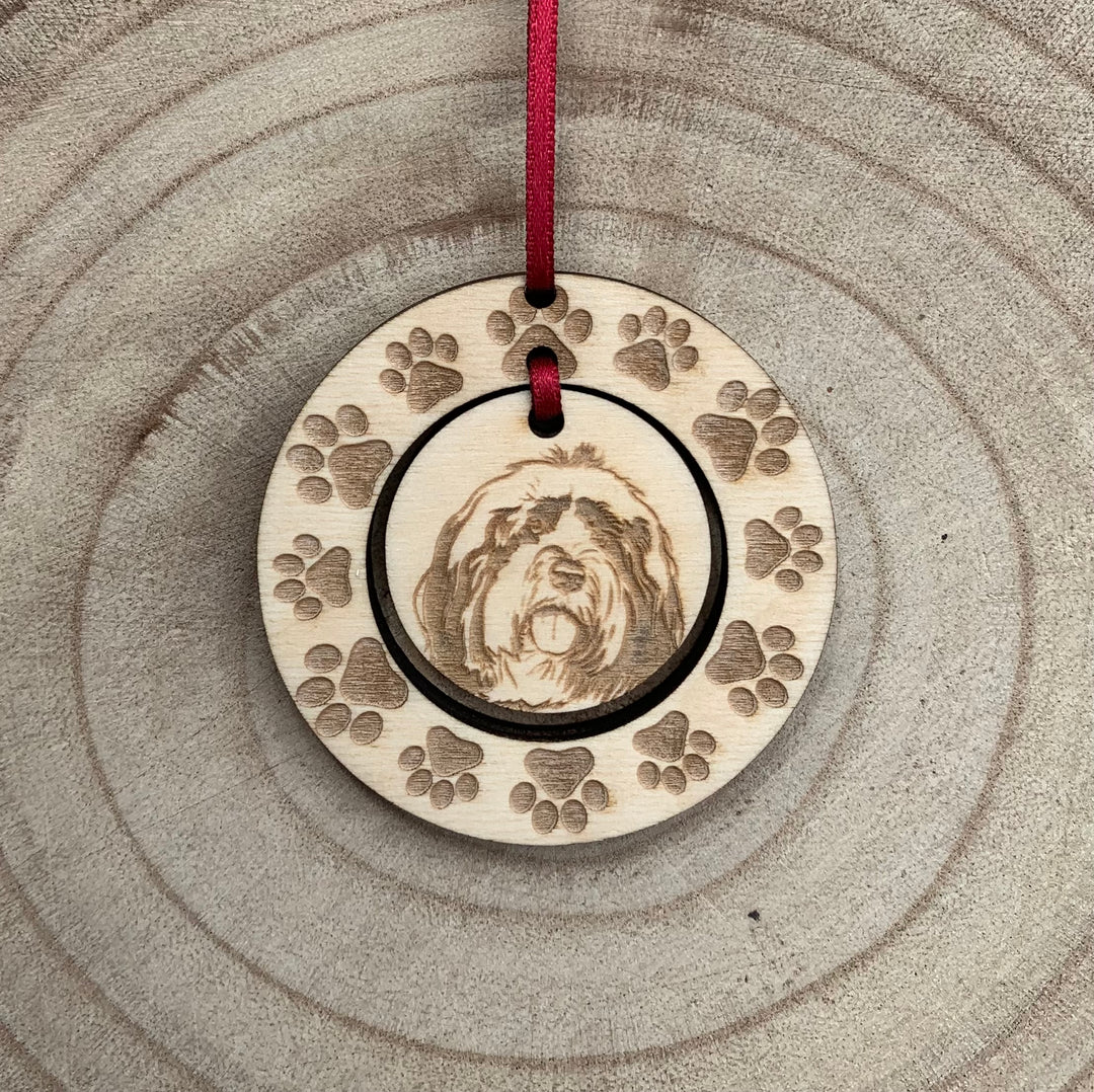 Personalised Tibetan Terrier Illustration Hanging Decoration ~ Paw Wreath