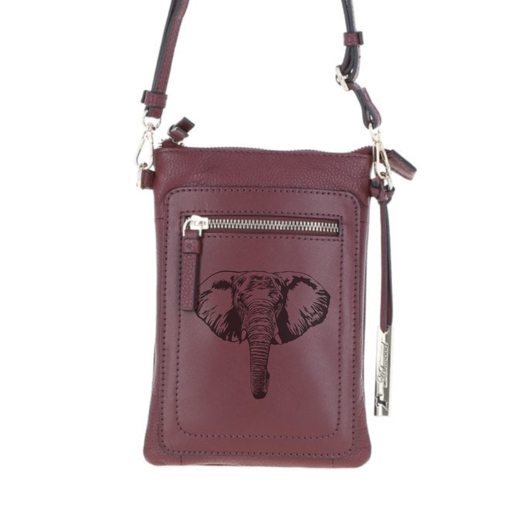 Personalised Elephant Engraved Leather Crossbody Smart Phone Bag