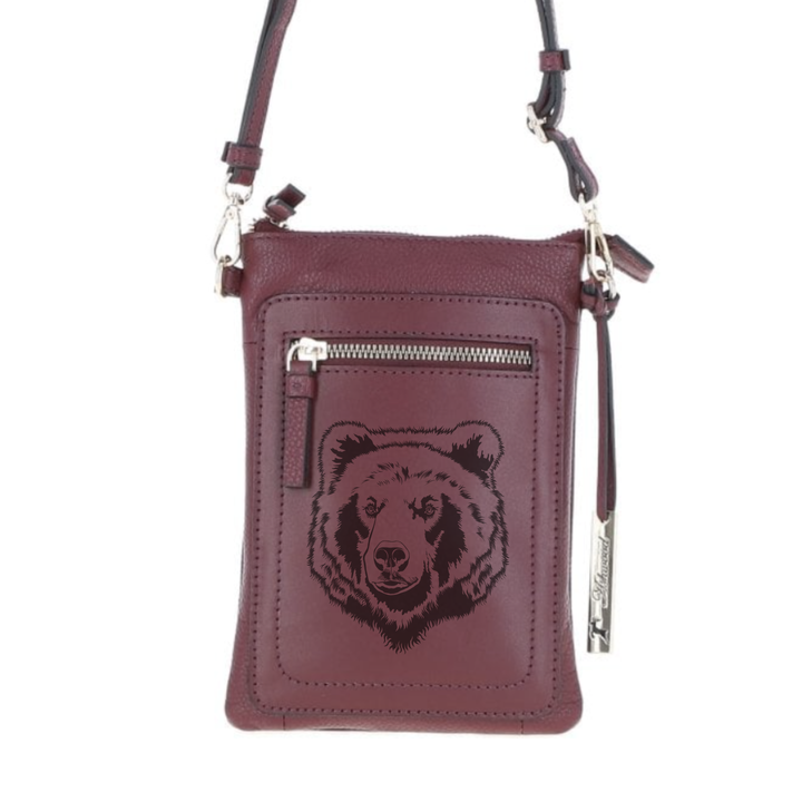 Personalised Bear Engraved Leather Crossbody Smart Phone Bag