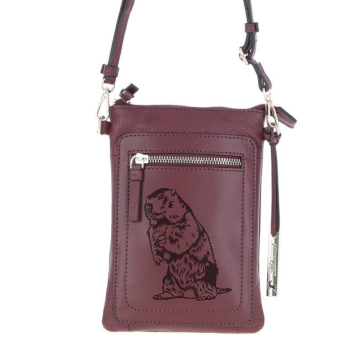 Personalised Beaver Engraved Leather Crossbody Smart Phone Bag