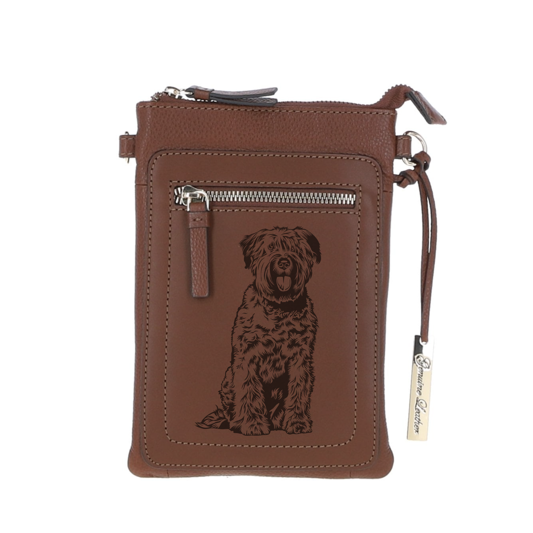Personalised Bouvier Des Flandres Engraved Leather Crossbody Smart Phone Bag