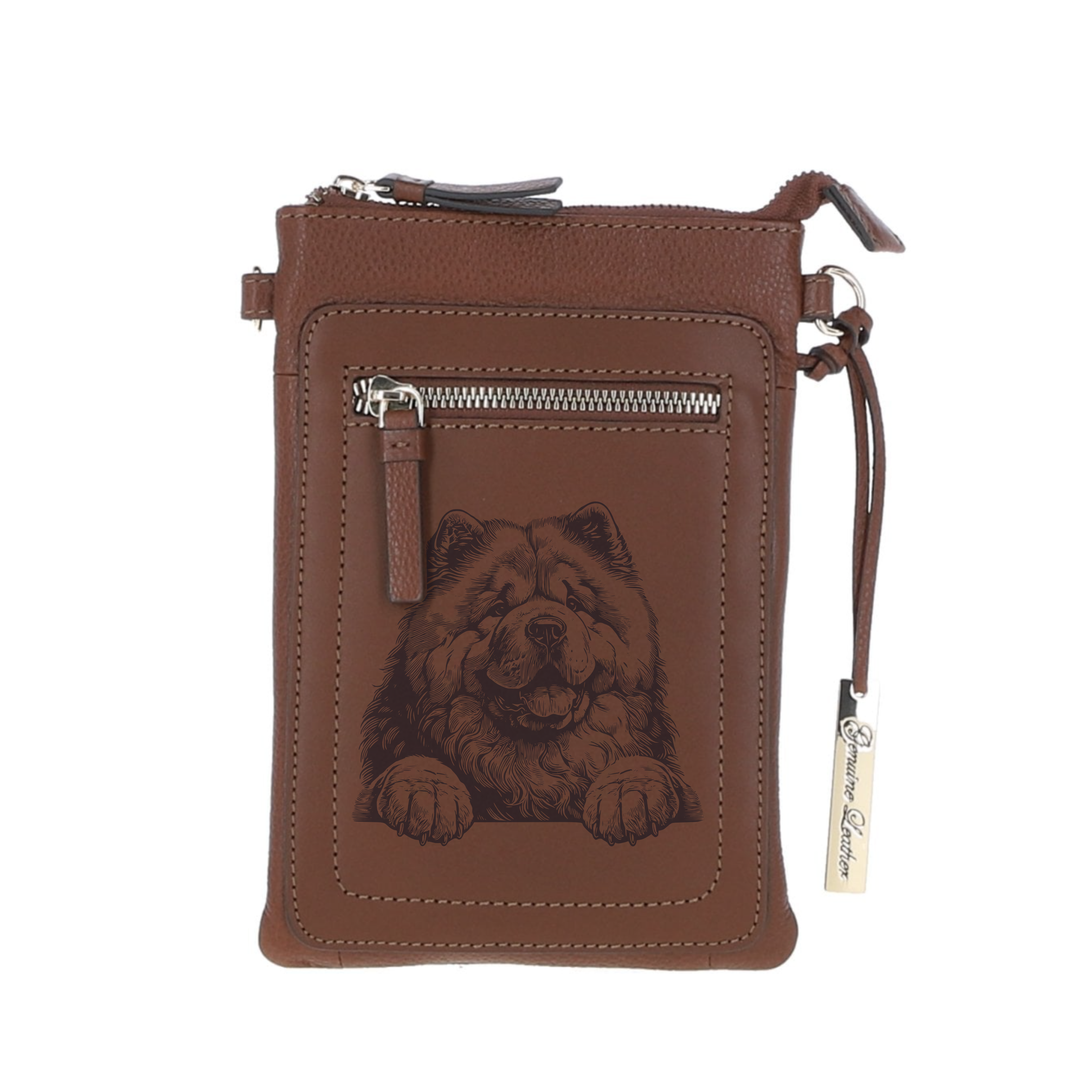 Personalised Chow Chow Paws Engraved Leather Crossbody Smart Phone Bag