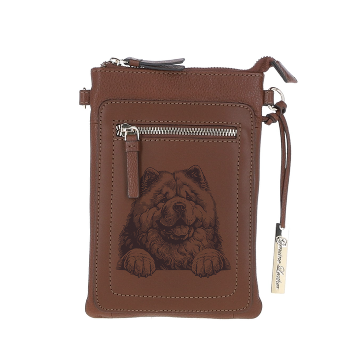 Personalised Chow Chow Paws Engraved Leather Crossbody Smart Phone Bag