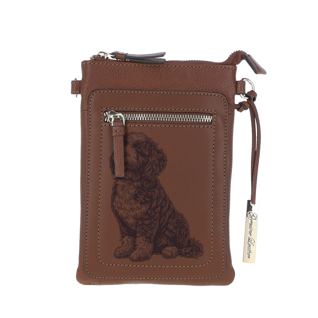 Personalised Cockapoo Engraved Leather Crossbody Smart Phone Bag