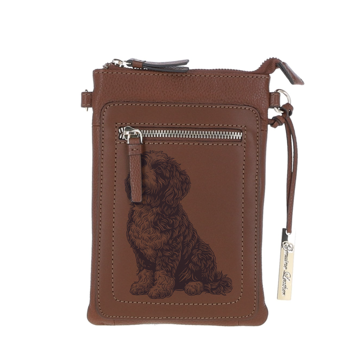 Personalised Cockapoo Engraved Leather Crossbody Smart Phone Bag
