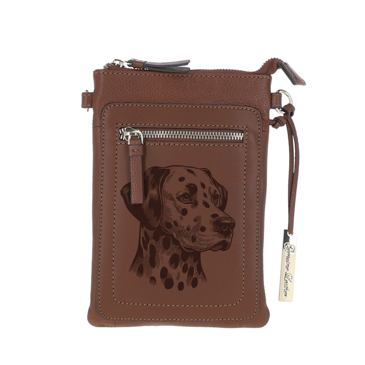 Personalised Dalmatian SP Engraved Leather Crossbody Smart Phone Bag