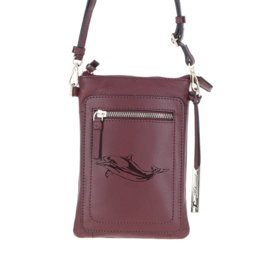 Personalised Dolphin Engraved Leather Crossbody Smart Phone Bag