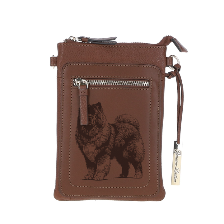 Personalised Eurasier Standing Engraved Leather Crossbody Smart Phone Bag