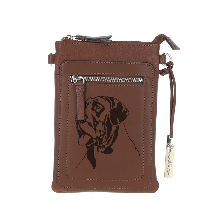 Personalised Great Dane Engraved Leather Crossbody Smart Phone Bag