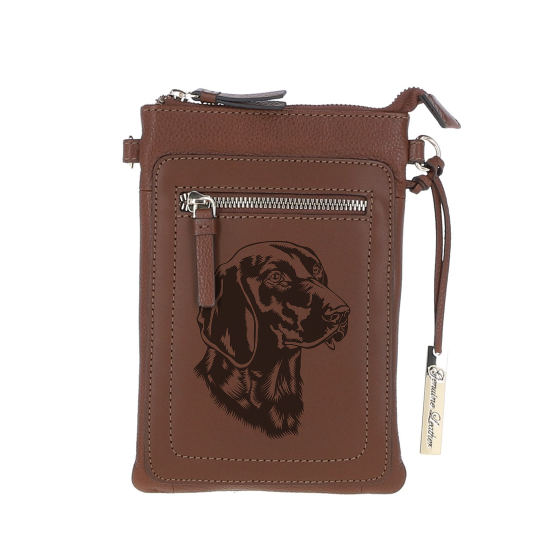 Personalised German Shorthaired Pointer SF Engraved Leather Crossbody Smart Phone Bag