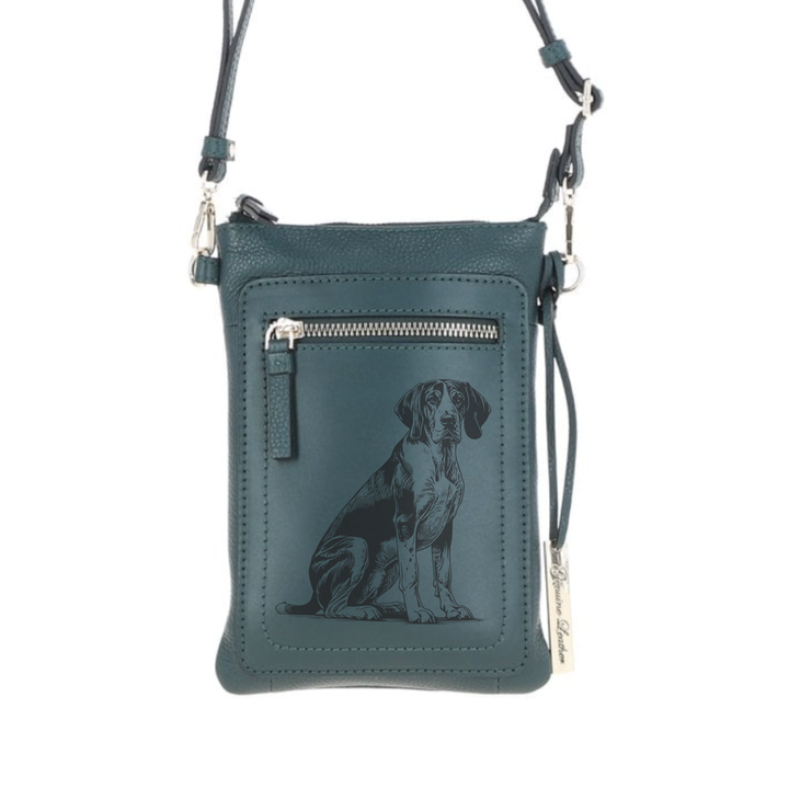 Personalised Hamiltonstovare Sitting Engraved Leather Crossbody Smart Phone Bag