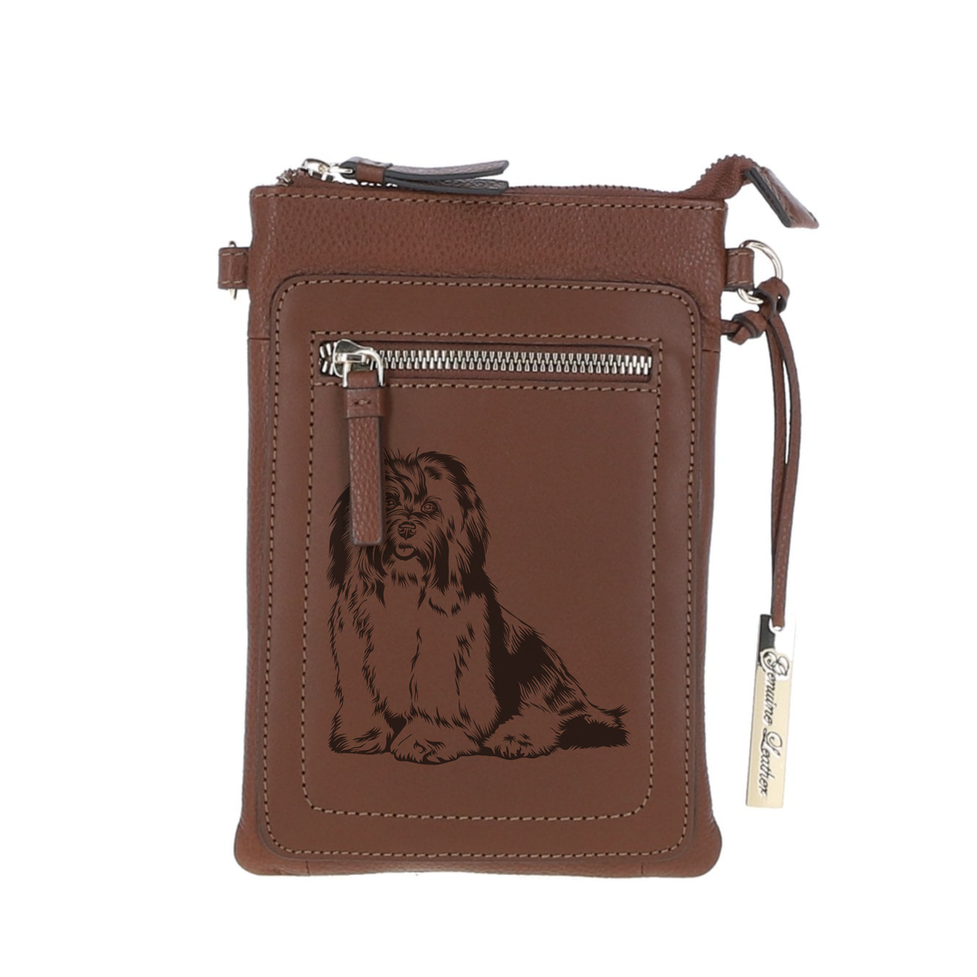 Personalised Havanese Engraved Leather Crossbody Smart Phone Bag
