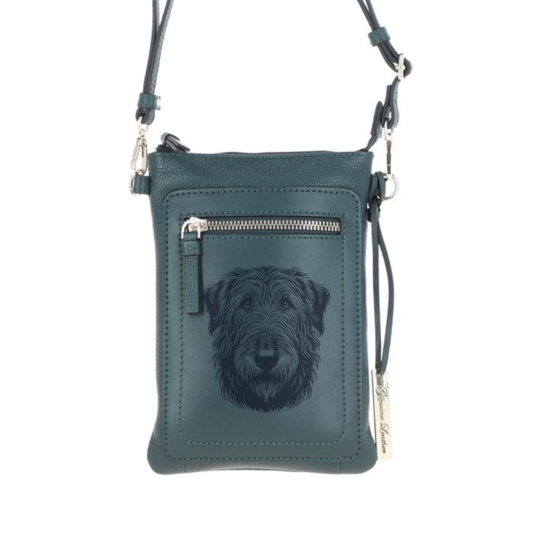 Personalised Irish Wolfhound Face Engraved Leather Crossbody Smart Phone Bag