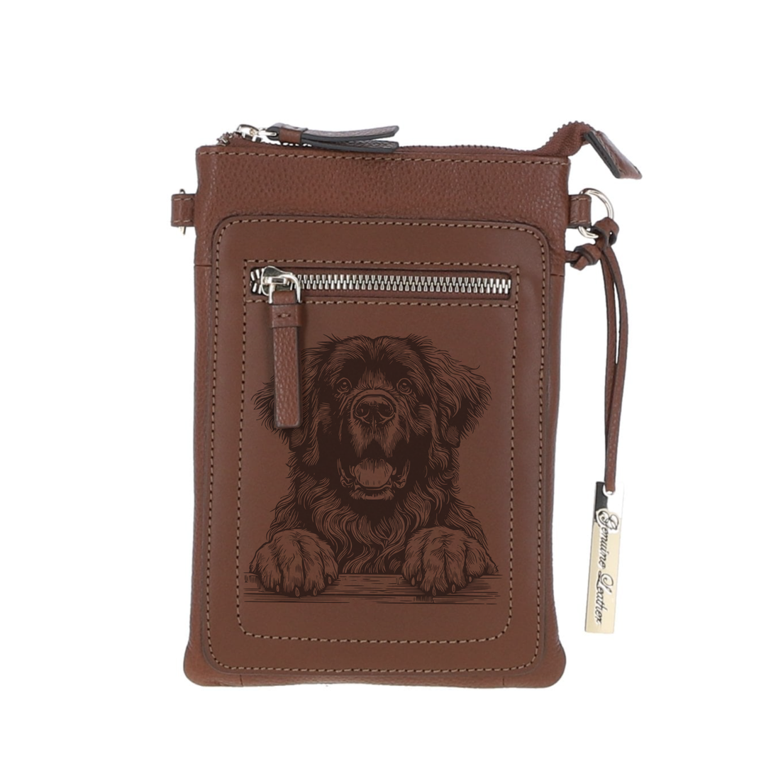 Personalised Leonberger Paws Engraved Leather Crossbody Smart Phone Bag