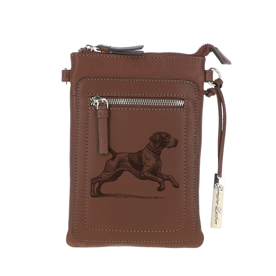 Personalised Pointer Engraved Leather Crossbody Smart Phone Bag