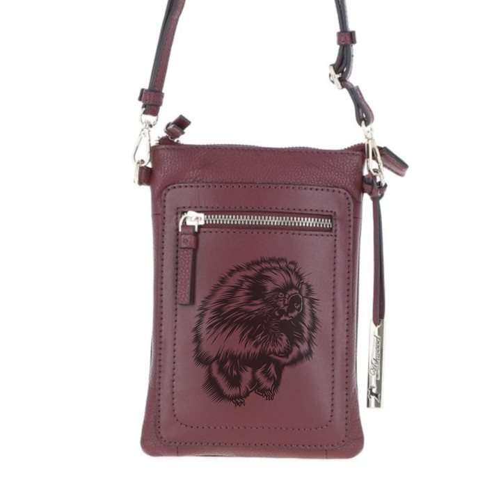 Personalised Porcupine Engraved Leather Crossbody Smart Phone Bag