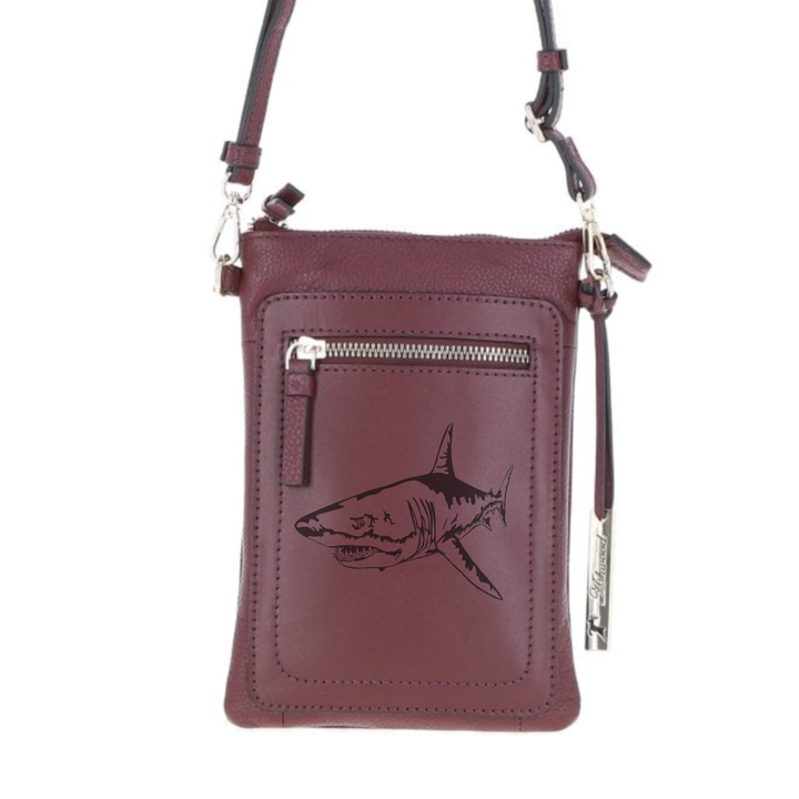 Personalised Shark Engraved Leather Crossbody Smart Phone Bag