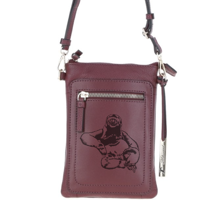 Personalised Sloth Engraved Leather Crossbody Smart Phone Bag