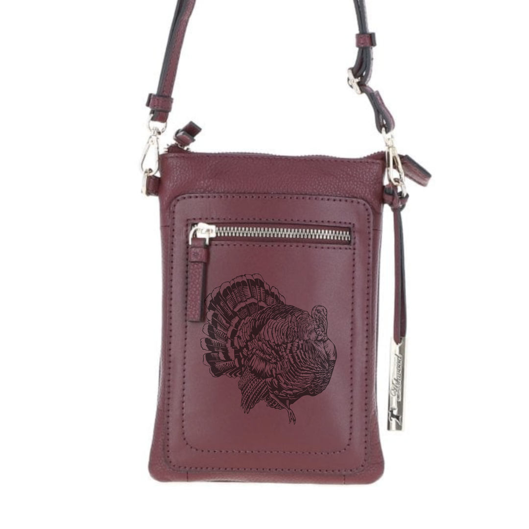 Personalised Turkey Engraved Leather Crossbody Smart Phone Bag