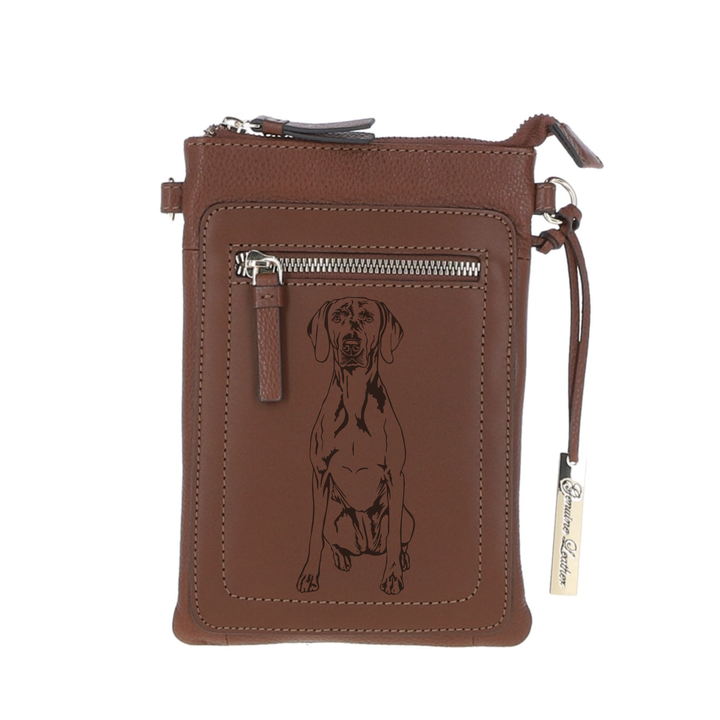 Personalised Weimaraner Engraved Leather Crossbody Smart Phone Bag