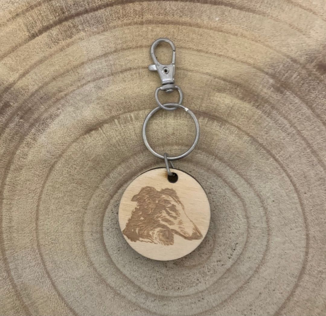 Borzoi SP Dog Engraved Wooden Keyring