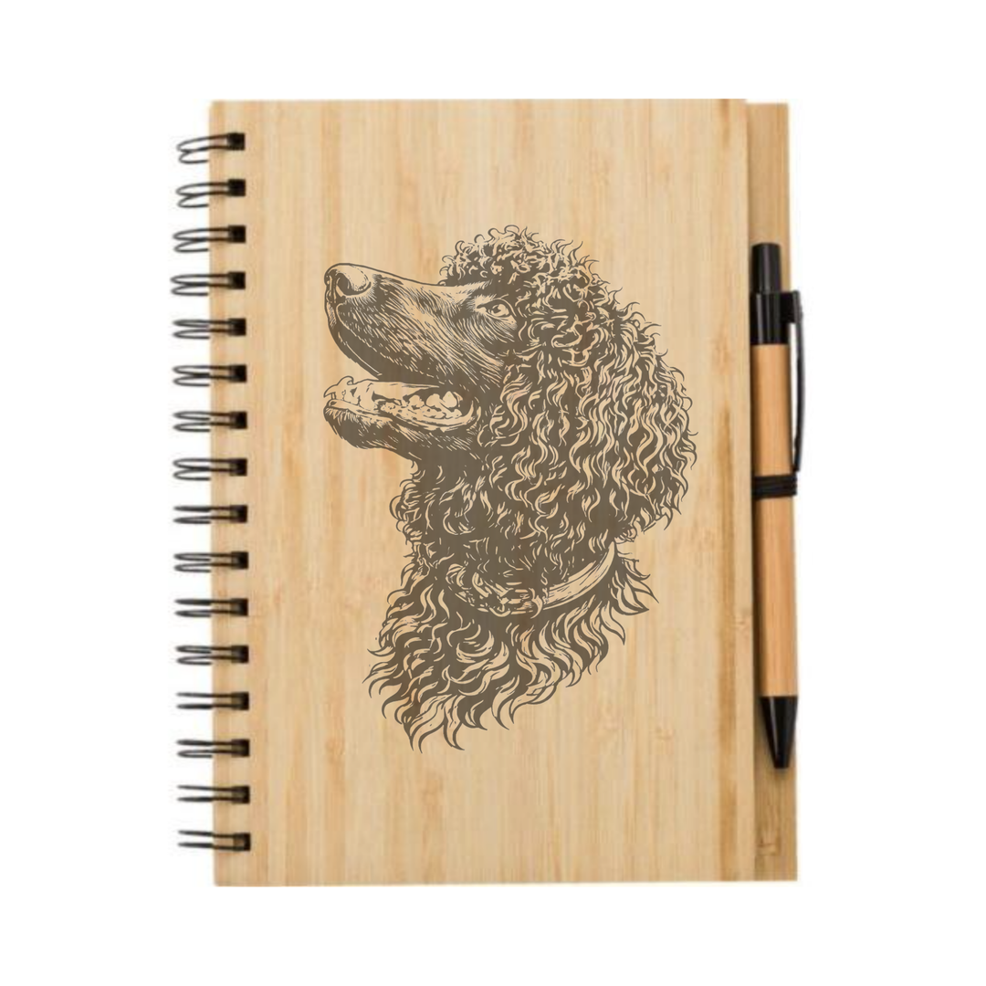 Irish Water Spaniel Face Illustration Engraved Notebook