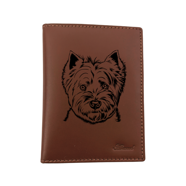 West Highland White Terrier Face Engraved Leather Passport Cover