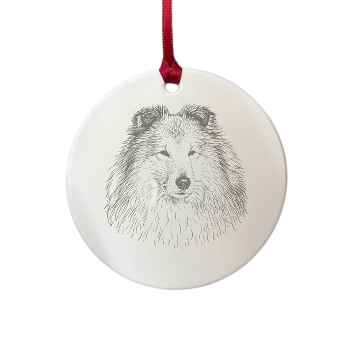 Personalised Shetland Sheepdog Face Engraved White Acrylic Decoration