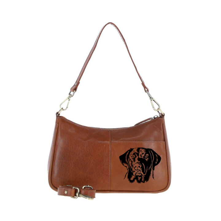 D Labrador Retriever Face Engraved Genuine Leather Shoulder Bag
