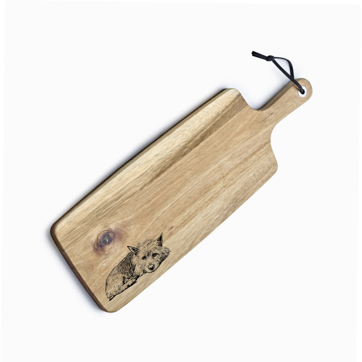 Personalised Australian Terrier Lying Down Engraved Acacia Serving Board