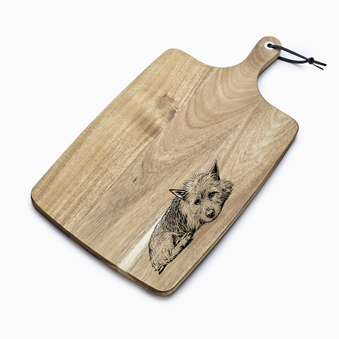 Personalised Australian Terrier Lying Down Engraved Acacia Serving Board