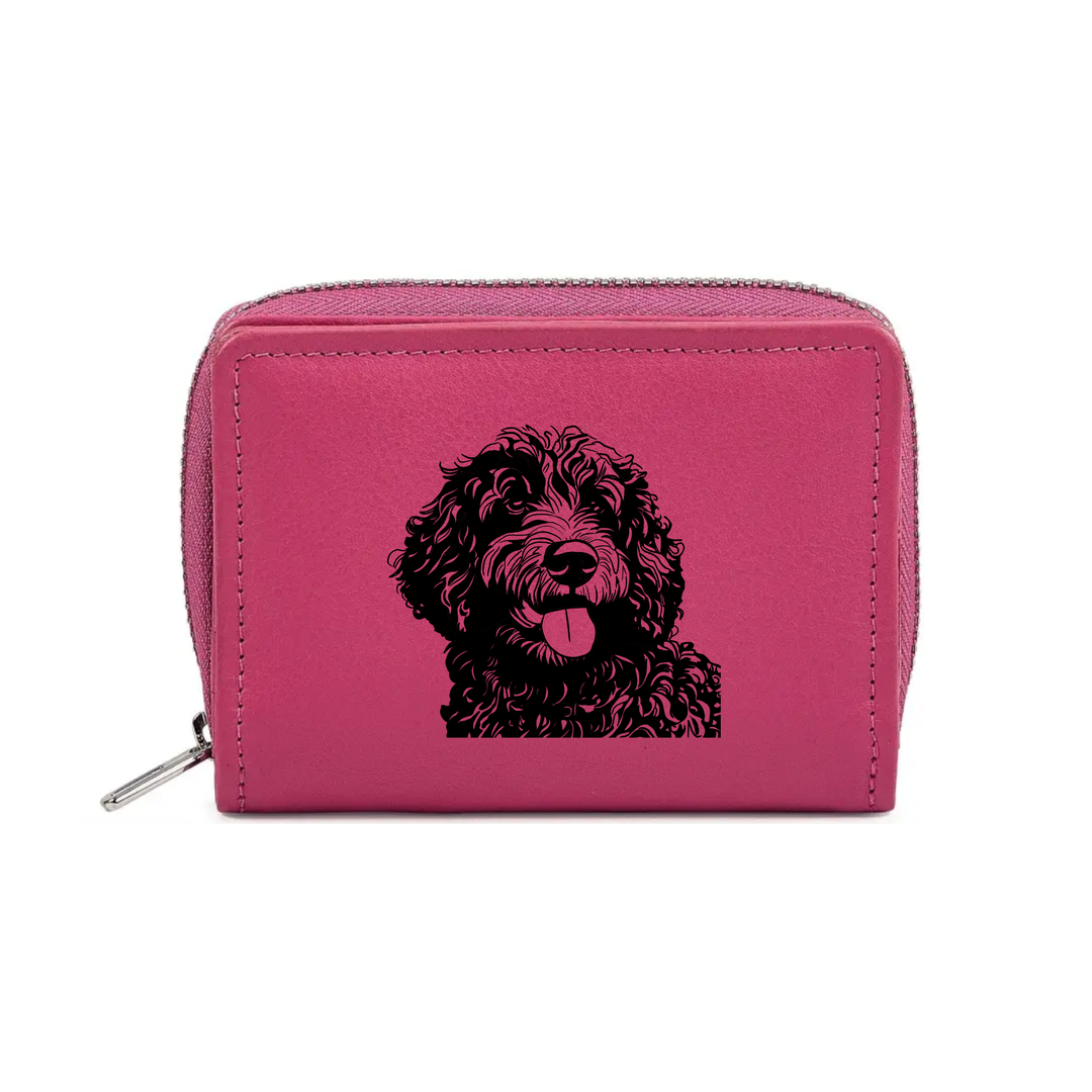 Spanish Water Dog Engraved Small Leather Purse (Green/Pink/Blue/Red)