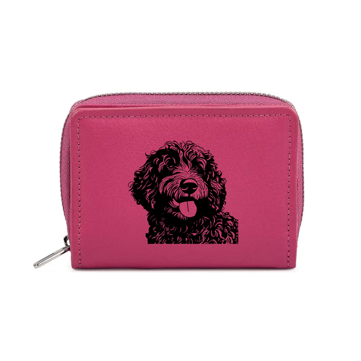 Spanish Water Dog Engraved Small Leather Purse (Green/Pink/Blue/Red)