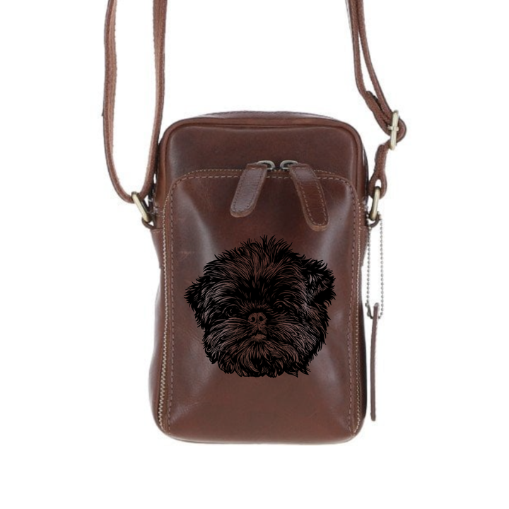 Personalised Affenpinscher Face Leather Compact Crossbody Bag