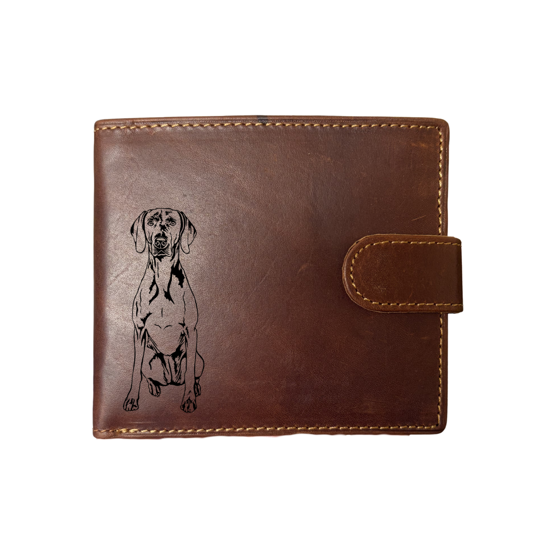 Personalised Weimaraner Sitting Engraved Dark Tan Genuine Leather Wallet