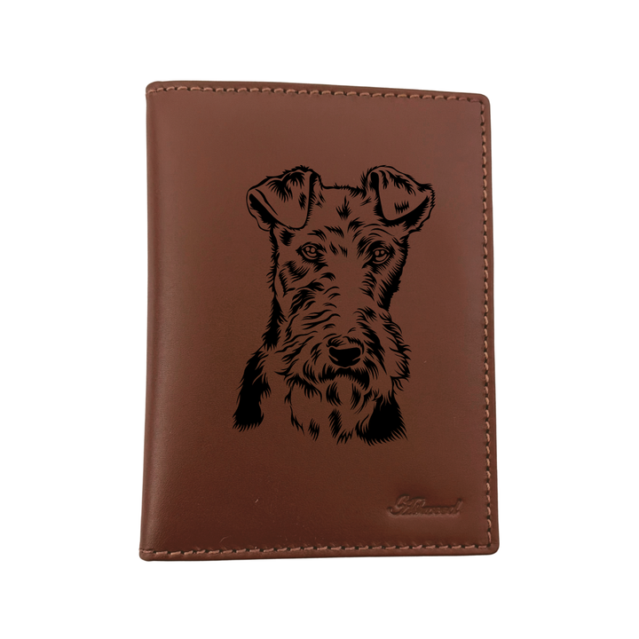 Wire Fox Terrier Face Engraved Leather Passport Cover