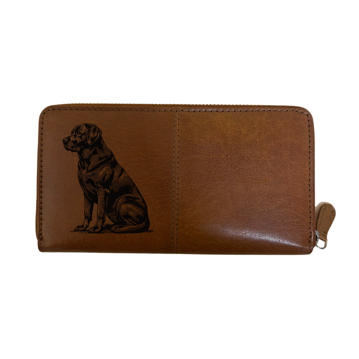 D Labrador Sitting Engraved Large Leather Purse