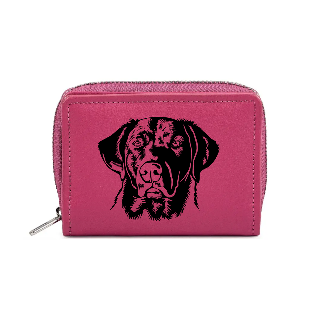 D Labrador Retriever Face Engraved Small Leather Purse (Green/Pink/Blue/Red)