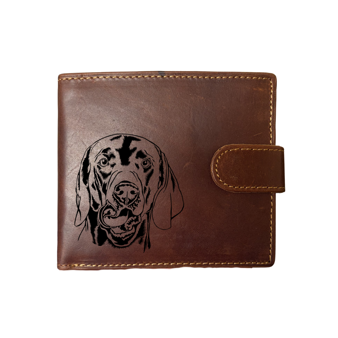 Personalised Weimaraner Face Engraved Dark Tan Genuine Leather Wallet