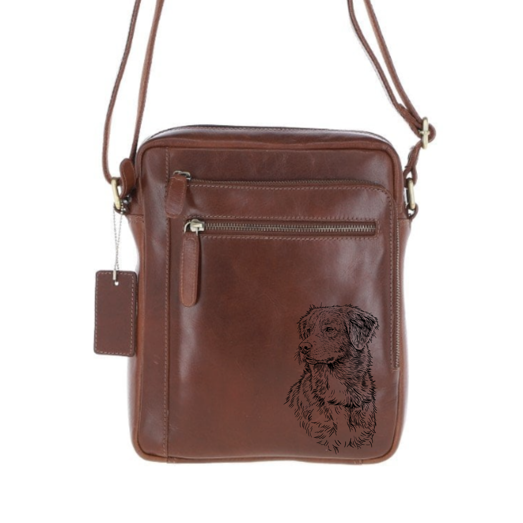 Personalised Nova Scotia Duck Tolling Retriever Face & Chest Engraved Leather Crossbody Bag