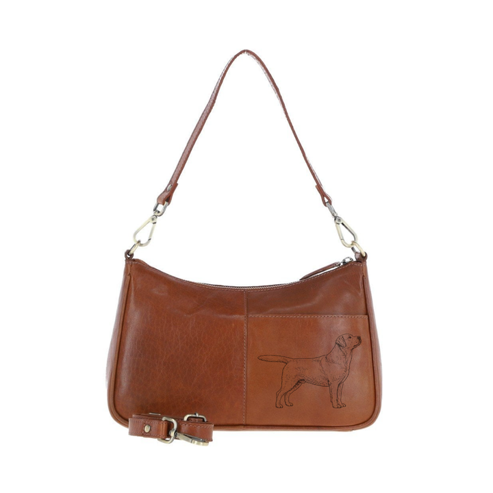 Labrador Retriever Standing Engraved Genuine Leather Shoulder Bag