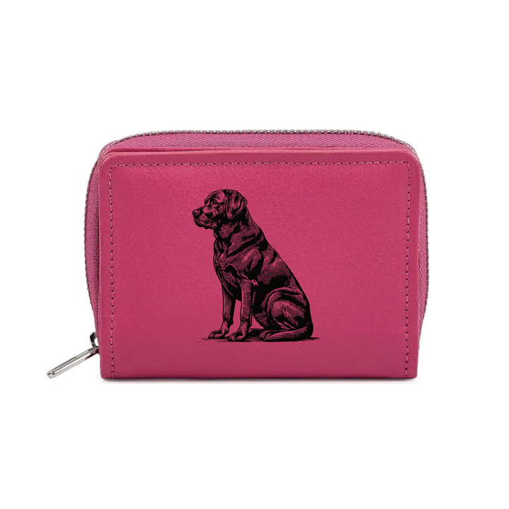 D Labrador Retriever Sitting Engraved Small Leather Purse (Green/Pink/Blue/Red)