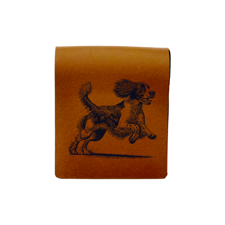 English Springer Spaniel Running Engraved Genuine Leather Magnetic Bookmark