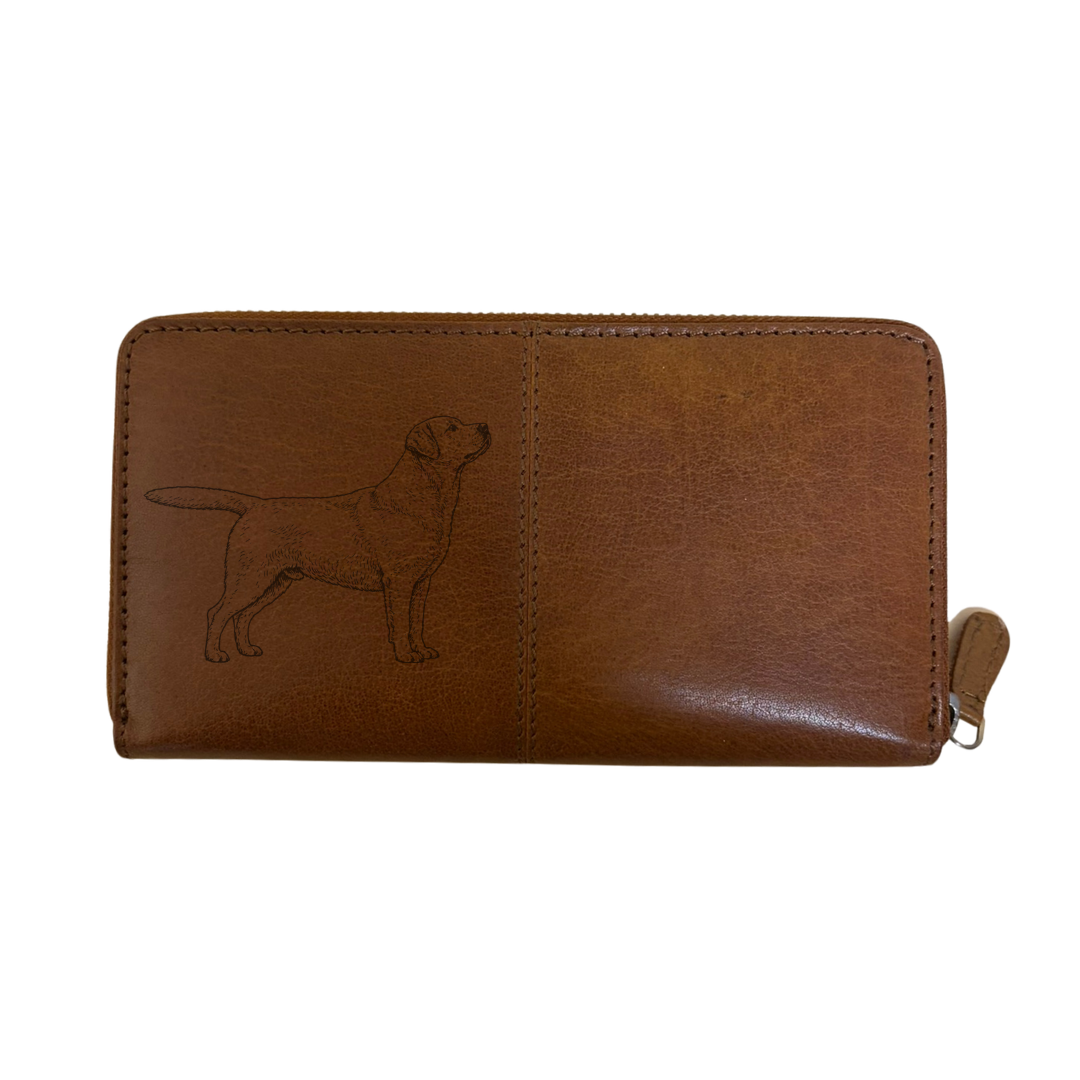 D Labrador Standing Engraved Large Leather Purse