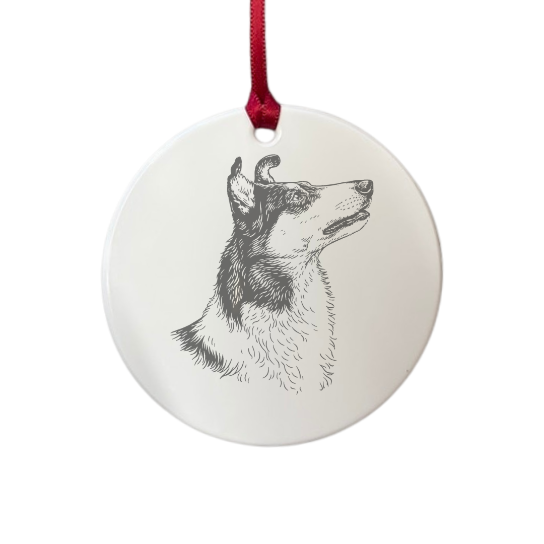 Personalised Smooth Collie Face Engraved White Acrylic Decoration