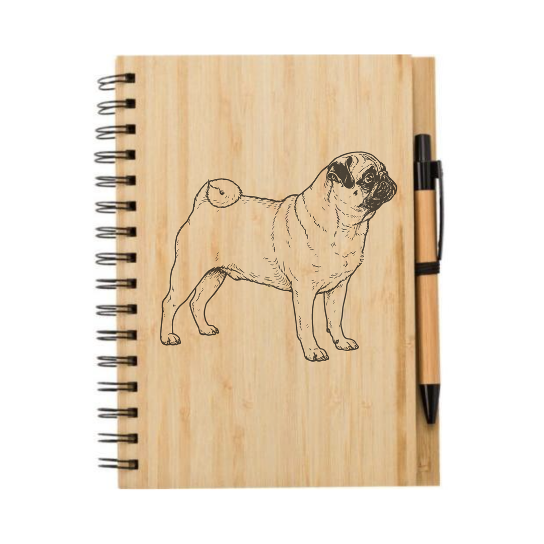 Pug Standing Illustration Engraved Notebook