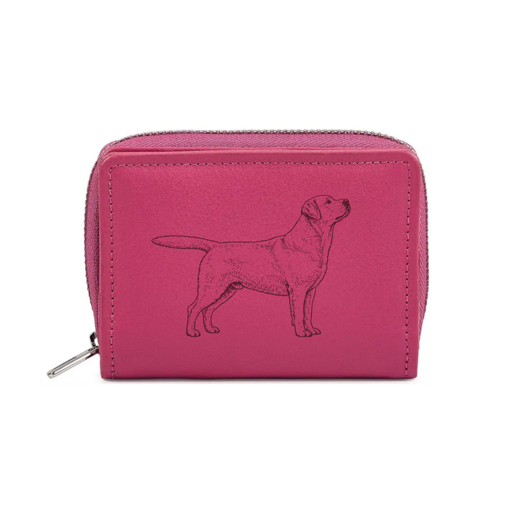 Labrador Retriever Standing Engraved Small Leather Purse (Green/Pink/Blue/Red)