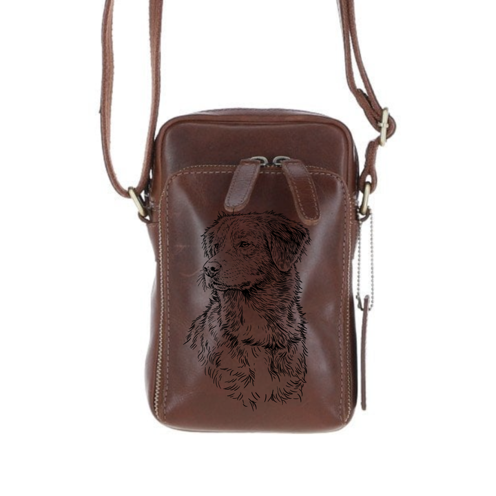 Personalised Nova Scotia Duck Tolling Retriever Face & Chest Leather Compact Crossbody Bag