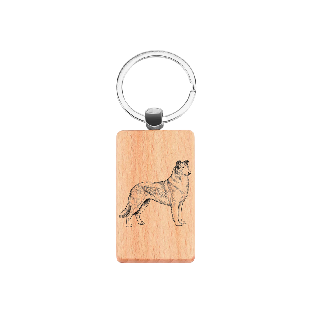 Smooth Collie Standing Engraved Rectangle Wooden Keyring